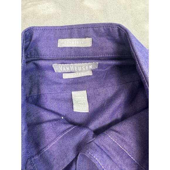 Van Heusen Not Sorry Goods Purple Dress Shirt Button Up Long Sleeve Men 15 32/33 - Picture 2 of 4